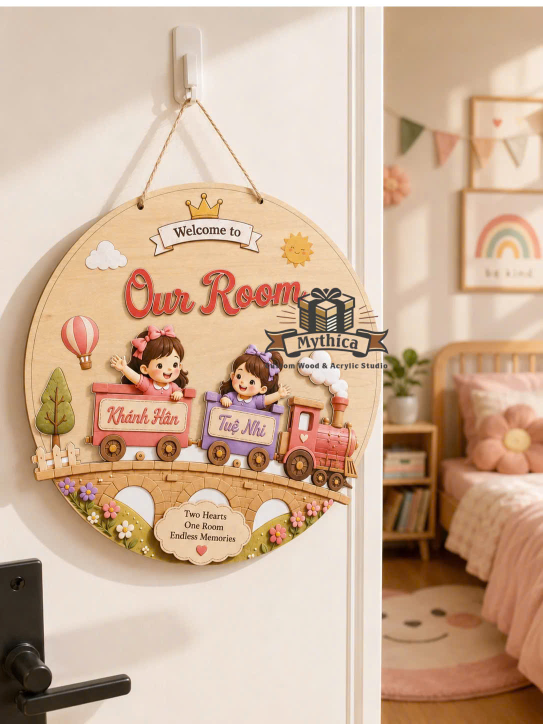 bảng tên treo phòng cho 2 bé gái cá nhân hoá