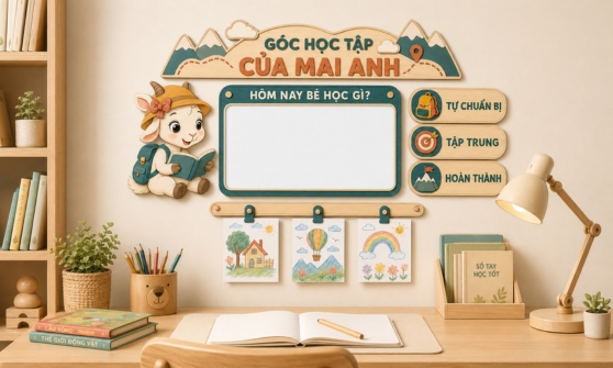Bảng góc học tập cá nhân hóa cho bé, khắc tên trên gỗ treo tường