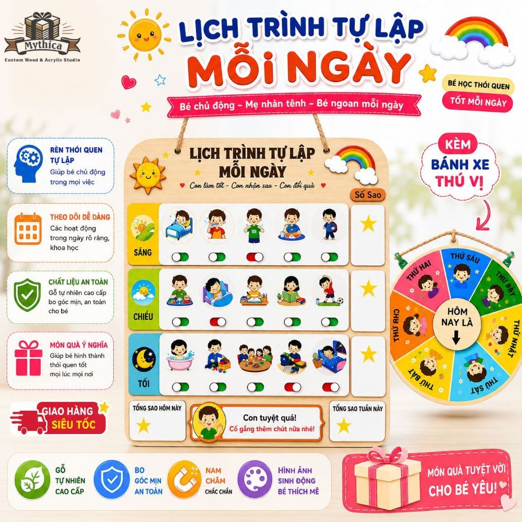 Bảng thói quen gỗ cá nhân hóa cho bé