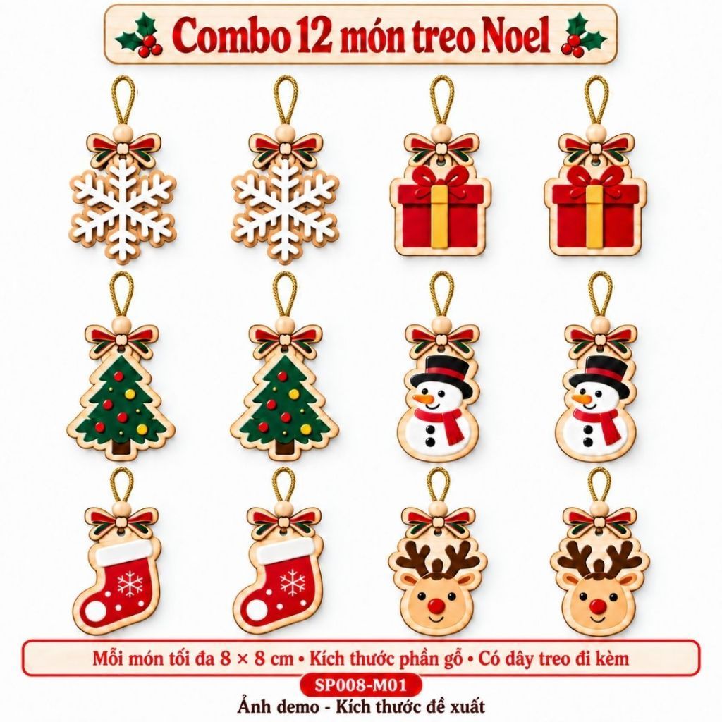Bộ ornament gỗ Mythica trang trí cây thông Giáng Sinh